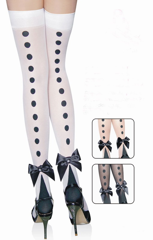 Free Shipping Fashion White Laciness Elastic Bow Silk Stockings
