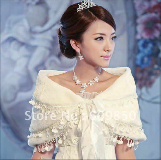 Free shipping  fashion white real  bridal wedding  shawl