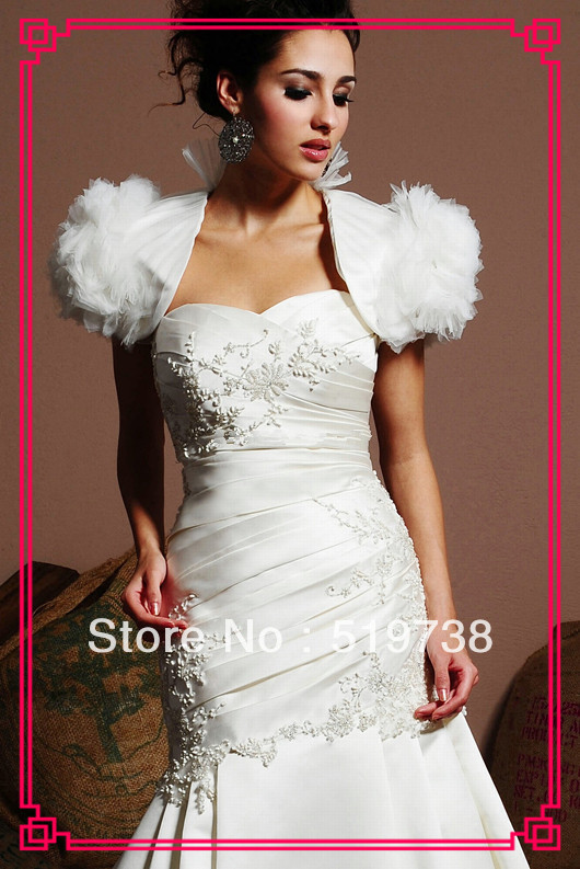 Free Shipping Fashion White Shrug Wrap Party Cape Cap Sleeve Ruffles Organza Luxury Bridal Jacket