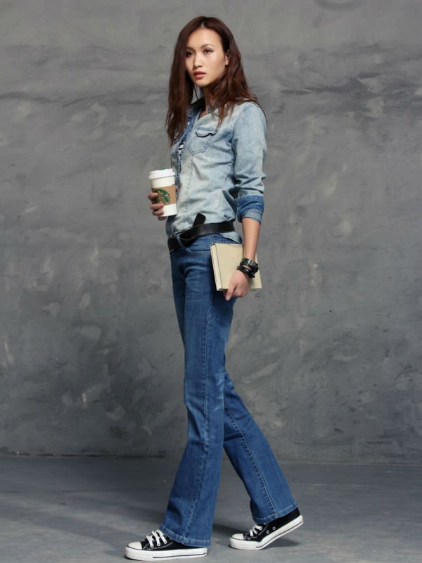 Free Shipping! Fashion Women Casual Jeans Straight Loose Casual Pants Wide-leg Trousers Jeans Denim Jeans Branded Blue