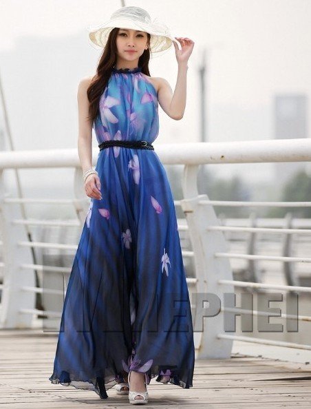 Free shipping Fashion Women Floral Chiffon Maxi Dress