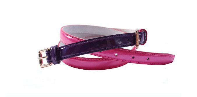 Free shipping,Fashion women's decoration genuine leather thin belt all-match double colorant match japanned leather belt,6pcs