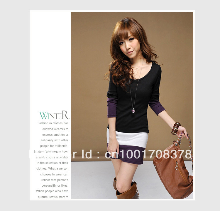 Free Shipping fashion Women's Long Sleeve T-Shirts Ladies Top Wear Lady Clothes O-Neck Tops Blouse Stripe Dress