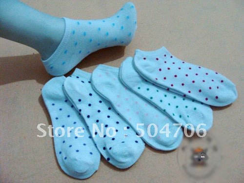 Free Shipping Fashion Women's Polka Dot Ankle Sock Floor Sox Cotton Sock slippers Mix Color