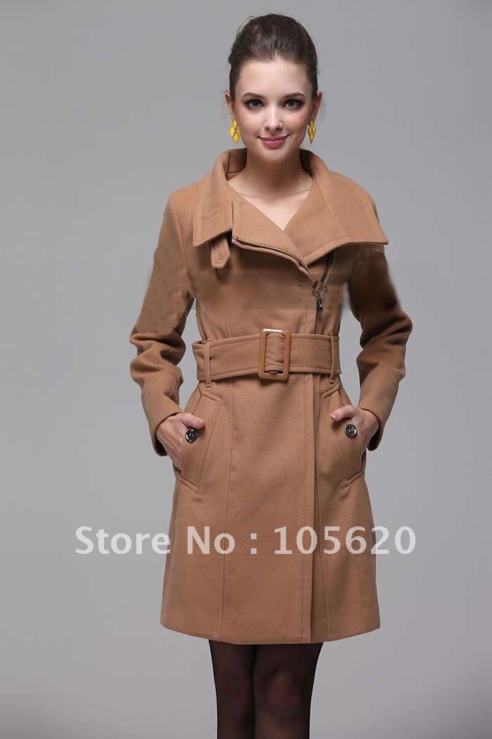 Free shipping Fashion Women slim fit wool coat 2013 trench coat winter outerwear woolen blends overcoat military windbreaker