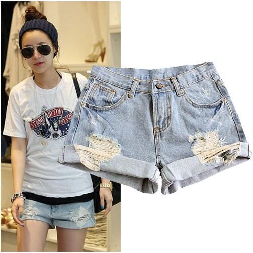 Free shipping,Fashion Wornout Hot Pants,Lady Wash Denim High-waist Shorts