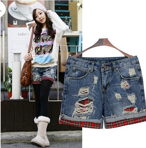 Free shipping,Fashion Wornout Hot Pants,Lady Wash Denim High-waist Shorts