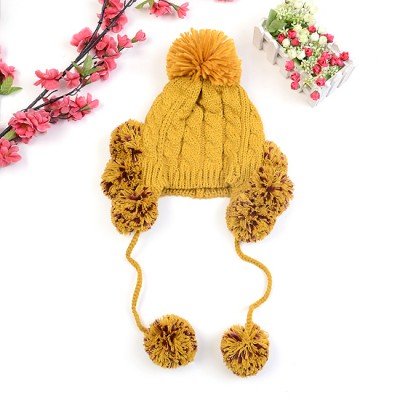 free shipping  fashion yellow nine wool ball decorative knit hat