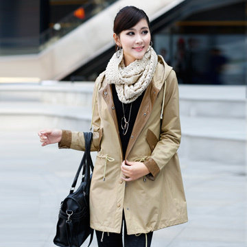 free shipping Fashionable casual drawstring decoration medium-long trench zay3560