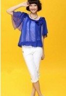 Free shipping Fashionable Korea Flower Shoulder Short Sleeve Blouse