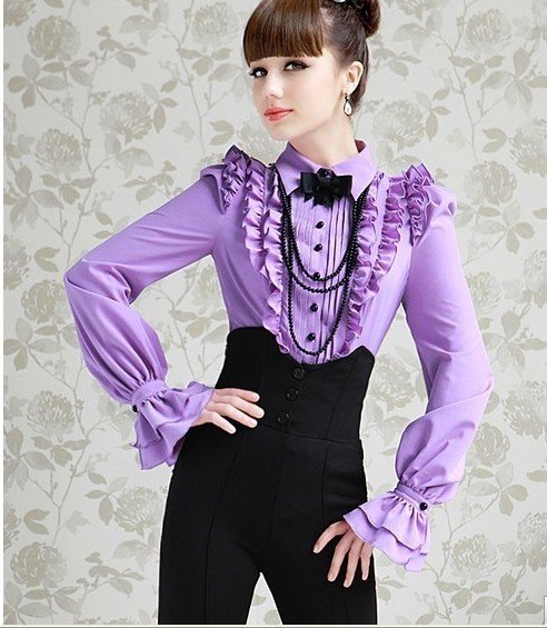 free shipping - fashionable  lady  purple shirt/ office lady shirt,  purple shirt S M L -Drop shipping acceptable