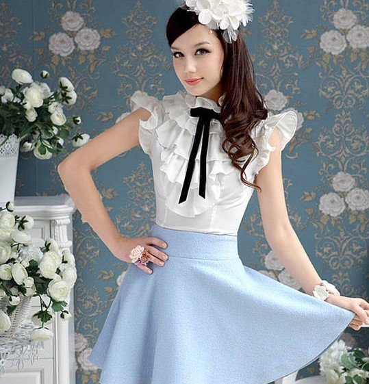 free shipping - fashionable  women sleeveless black bow noble shirt/  lady shirt, white shirt S M L XL -Drop shipping acceptable