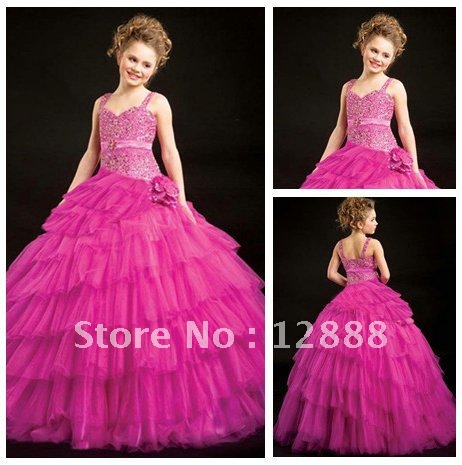 Free Shipping Fashional Custom Made Pleated Party Dresses For Girls