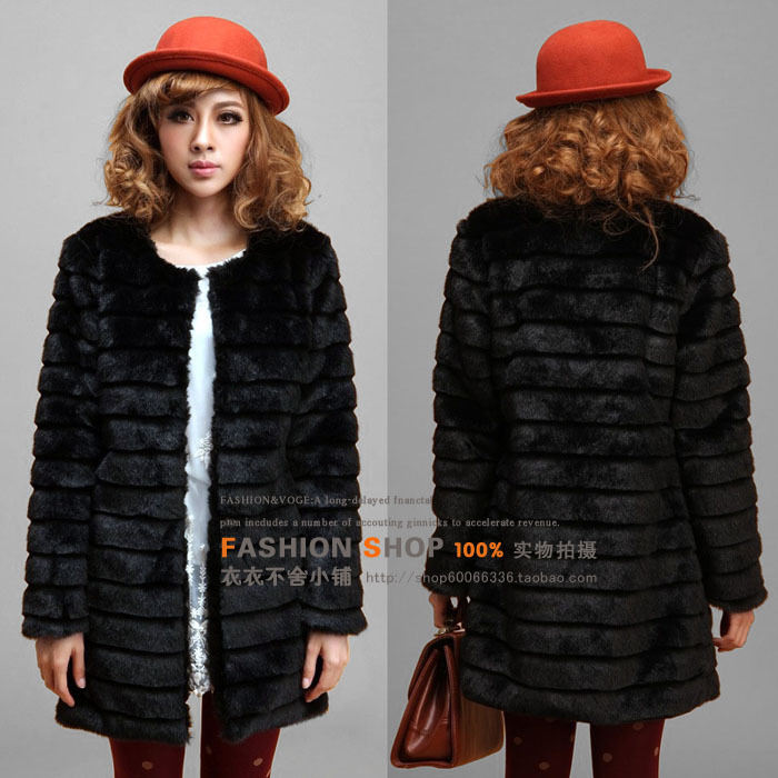 free shipping Faux fur coat long-sleeve faux medium-long overcoat outerwear