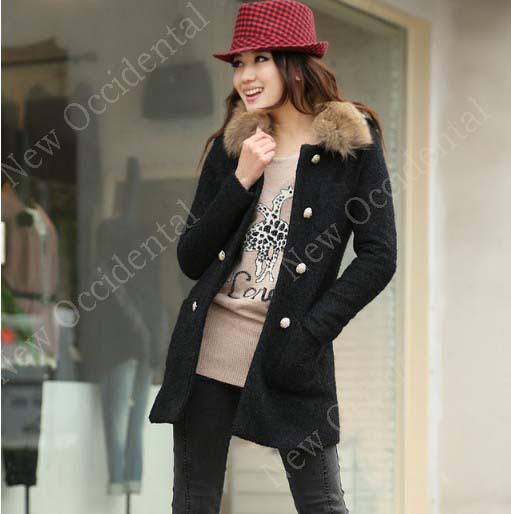 Free shipping Faux Fur Collar Lining Long Women's Winter Warm Coat Fashion ladies' Dust Windbreak  Overcoat Trench Outerwear 004