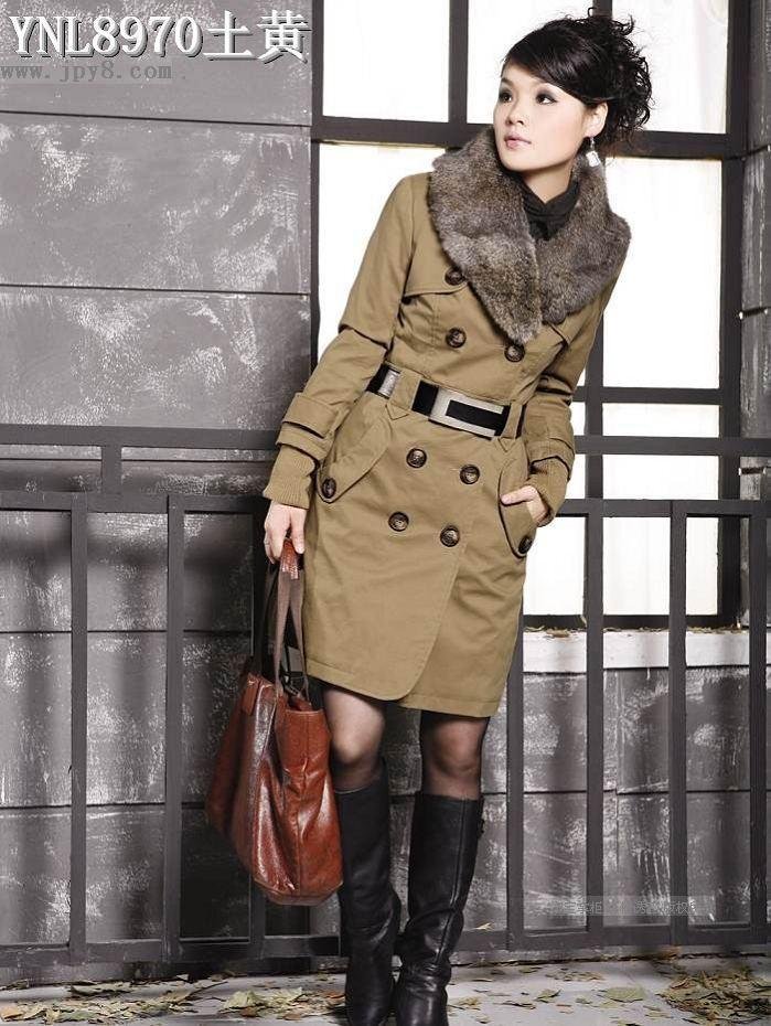 Free shipping Faux Fur lining Long women's coat  Fashion ladies' dust coat winter overcoat  outerwear