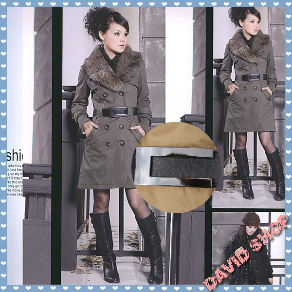 Free shipping Faux Fur lining Long women's coat Fashion ladies' dust coat winter overcoat outerwear, FIVE COLOR!