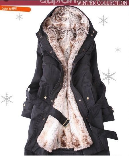 Free Shipping Faux fur lining women cotton coats winter warm long trench coat outerwear clothes