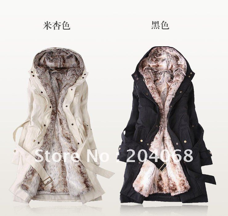 Free Shipping  Faux fur lining women's fur coats winter warm long coat jacket clothes wholesale price women's coat