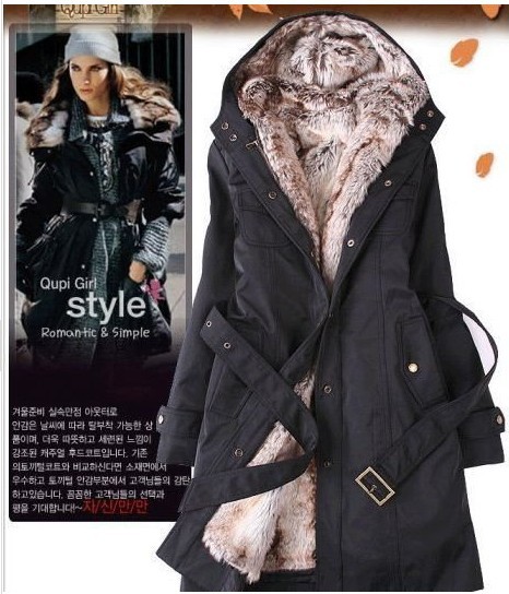 free shipping  Faux fur lining women's winter warm long fur coat jacket clothes wholesale