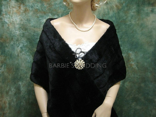 Free Shipping Faux Fur Wedding Wrap Stole Shawl with Pearl Buckle 0005