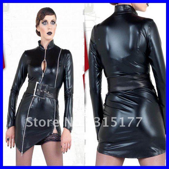 Free shipping Faux leather Club dress Nina Court With Belt Wholesale 10pcs/lot  Dress New Fashion 2012 Sexy clubwear 9110