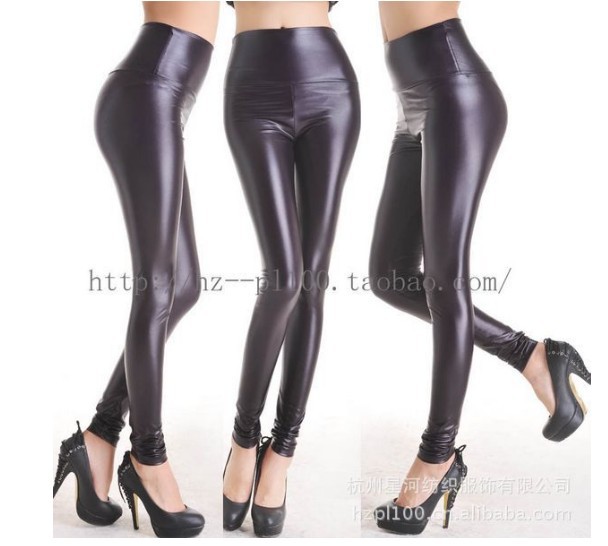 Free Shipping Faux Leather High Waist Leggings Stretch PU Material Pants Ladies Fashion Tights