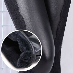 free shipping Faux leather legging female autumn and winter thickening plus velvet plus size patchwork double layer thermal meat