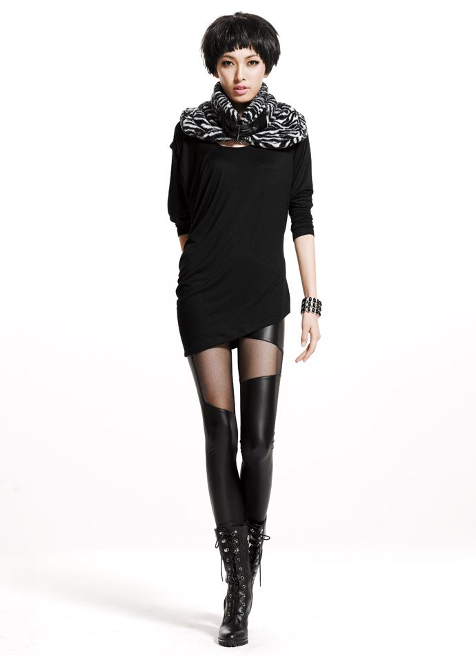 free shipping  faux leather pants gauze patchwork tight trousers legging female fashion pencil pants personalized