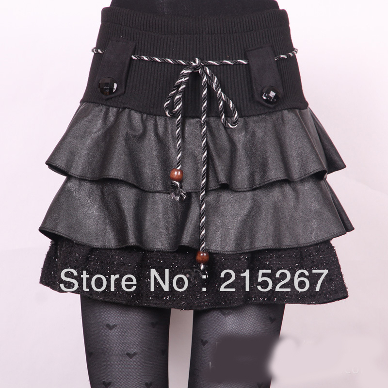 FREE SHIPPING faux leather skirt female sheepskin bust skirt lace skirt pleated skirt spring and autumn