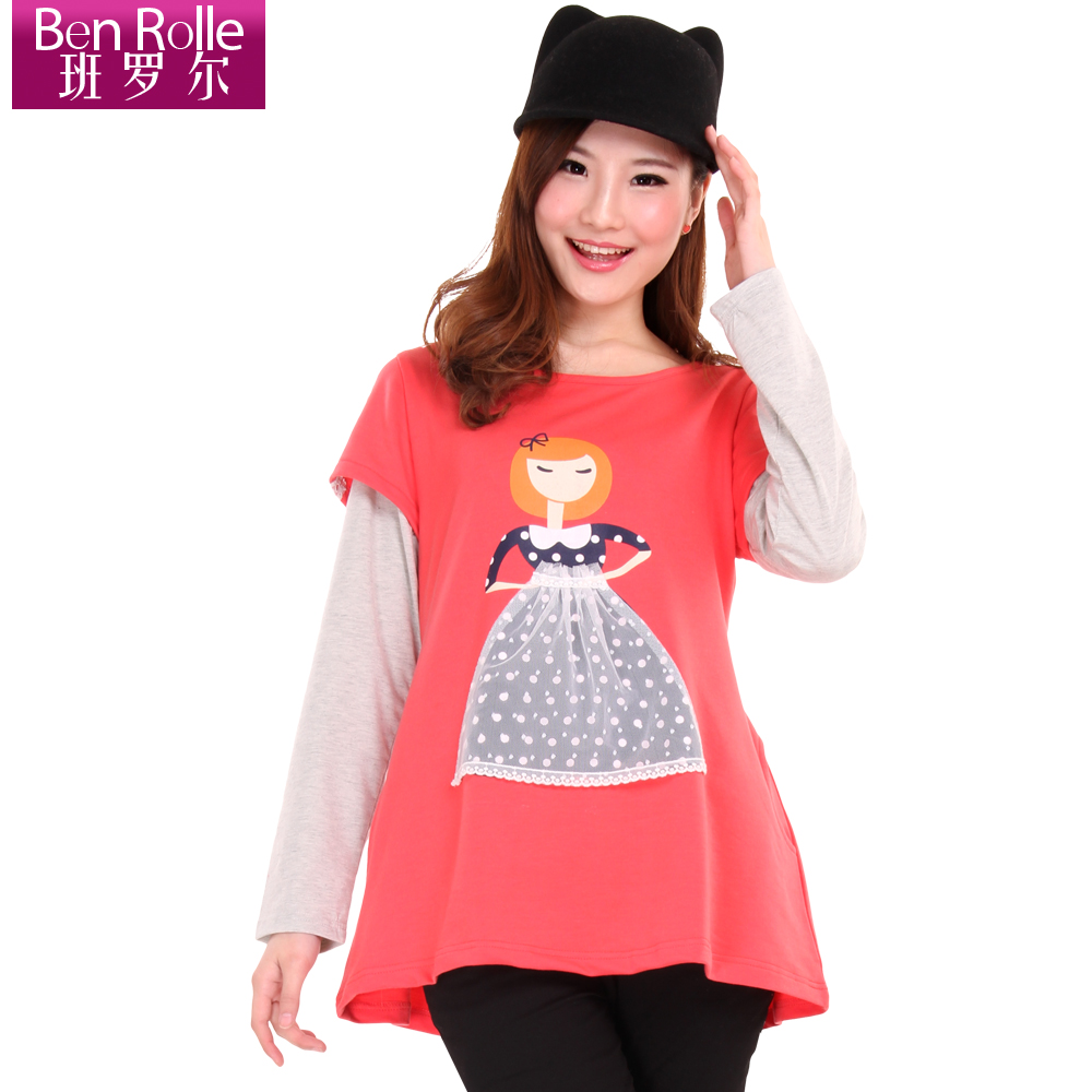 Free shipping Faux two piece T-shirt fashion maternity basic shirt spring clothing maternity top