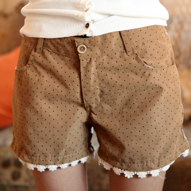free shipping female 2012 AMIO fashion slim dot all-match single-shorts lace shorts