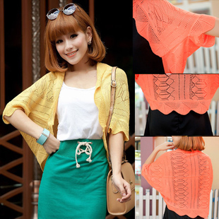 Free Shipping Female 2013 autumn flower sweater short thin outerwear short-sleeve cardigan