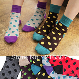 Free Shipping female candy color dot polka block decoration cartoon cotton socks