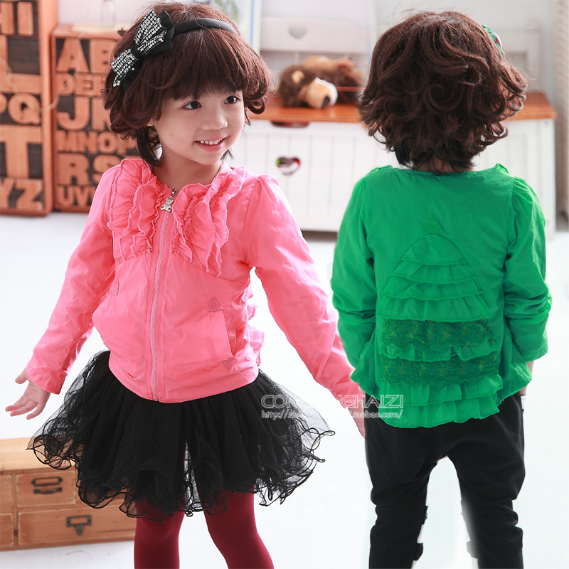 Free shipping Female child 2012 autumn cardigan child baby children's clothing ruffle trench outerwear female 5110