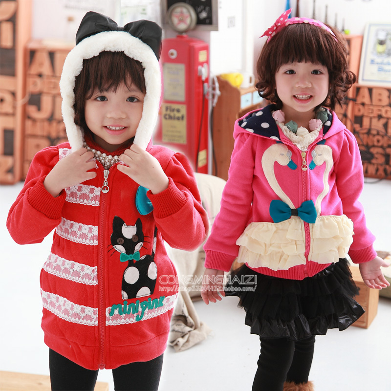 Free shipping Female child 2012 children's clothing 100% cotton fleece little swan all-match cardigan 03382