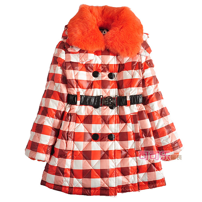 free shipping Female child long design down coat child belt double breasted down coat top threaded shut winter