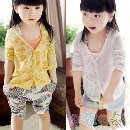 Free Shipping Female child MICKEY pattern cotton V-neck child sun ultra-thin air conditioning shirt cardigan summer outerwear