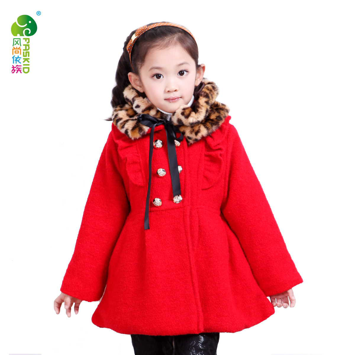 Free  shipping Female child overcoat 2012 winter child thickening thermal outerwear detachable leopard print trench female child