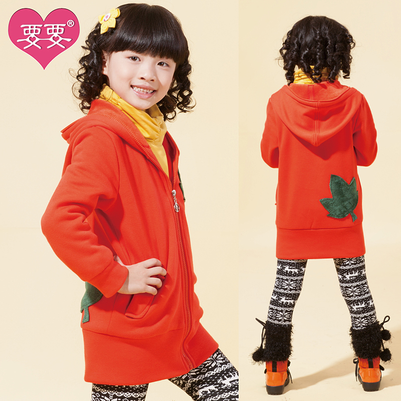 Free Shipping Female child sweatshirt autumn and winter 2012 child outerwear child with a hood long design sweatshirt