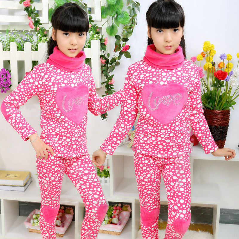 free shipping Female child underwear children's clothing thickening plus velvet thermal underwear love 5881 rose