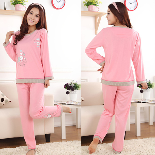 Free Shipping, Female Cozy Cotton Pajamas Set, Nightwear with Sleepshirt and Pants