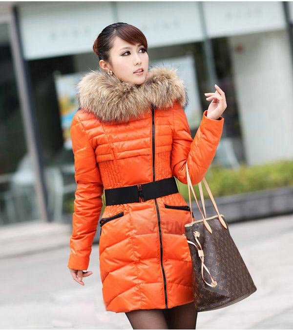 Free shipping, Female, detachable fur collar, hooded, bright face, genuine, long middle section, down jacket, coats, jackets