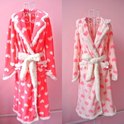 Free shipping  female double faced coral  medium-long aesthetic lovely sleepwear robe lounge fleece