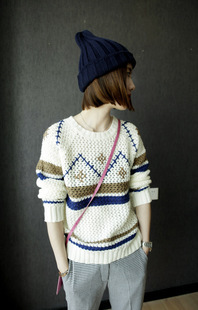 free shipping,Female fashion british style loose geometry pullover sweater,retail/wholesale
