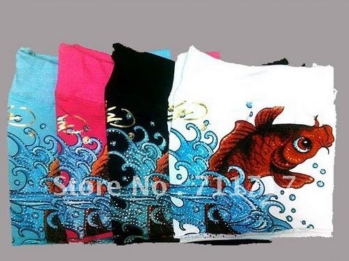 Free shipping   Female hot pants shorts elastic carp printing set auger