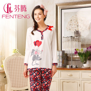 Free Shipping female knitted cotton sleepwear long-sleeve set casual fashion lounge z8630