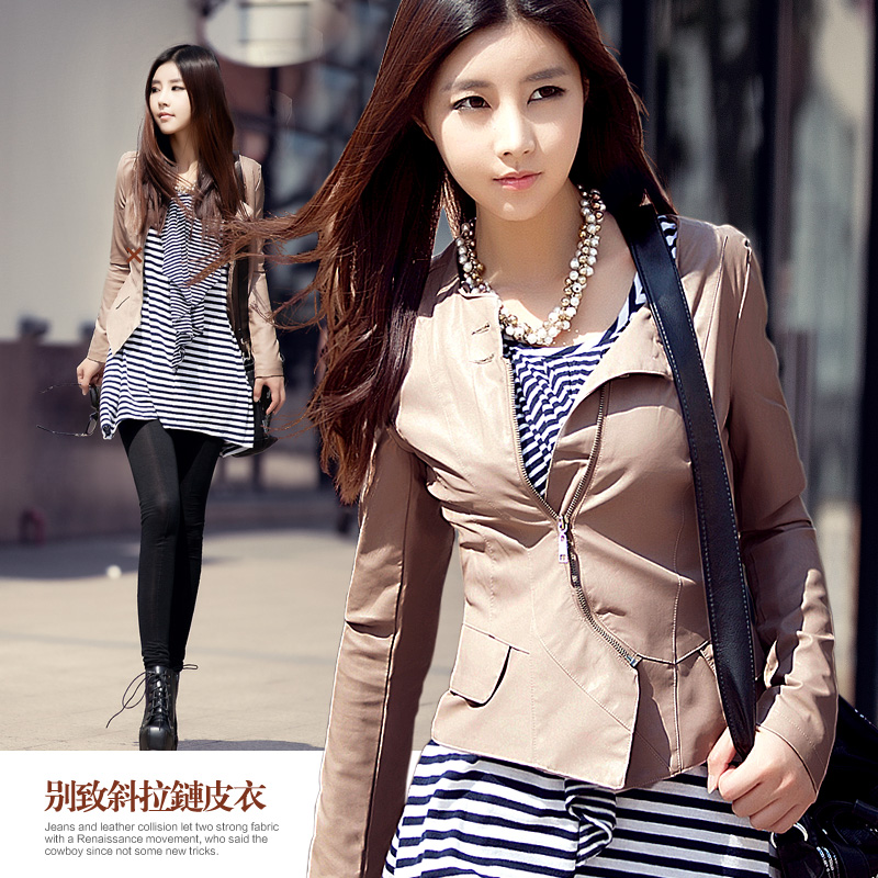 Free Shipping female Leather clothing 2013 outerwear short slim motorcycle design small PU wholesale and retail