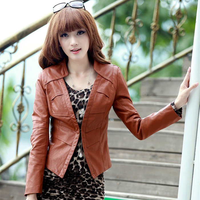 Free shipping Female leather slim PU short design outerwear slim small leather clothing long-sleeve motorcycle jacket