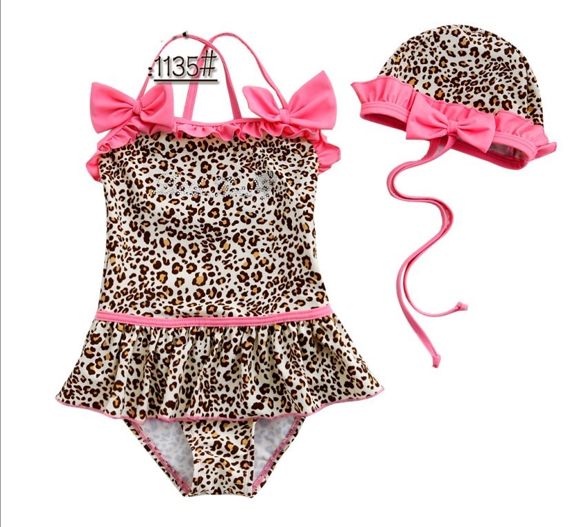 Free shipping Female leopard print one piece swimsuit twinset girl swimwear